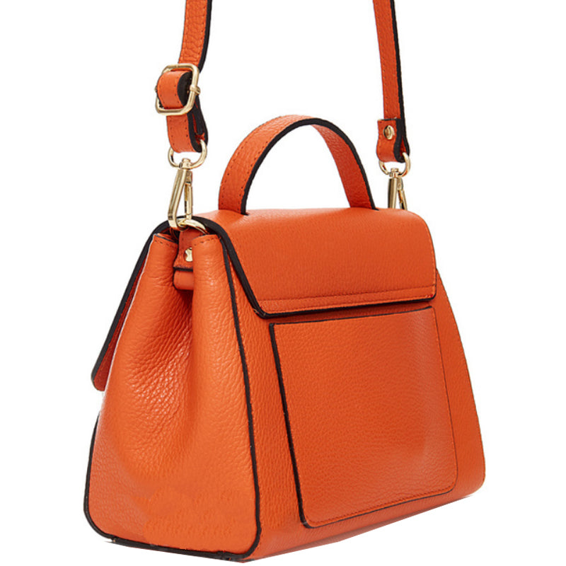 (a) Your Bag Heaven Premium Orange Leather Grab Bag Crossbody Shoulder Bag