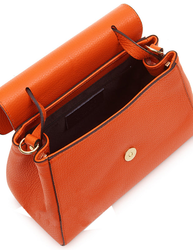 (a) Your Bag Heaven Premium Orange Leather Grab Bag Crossbody Shoulder Bag