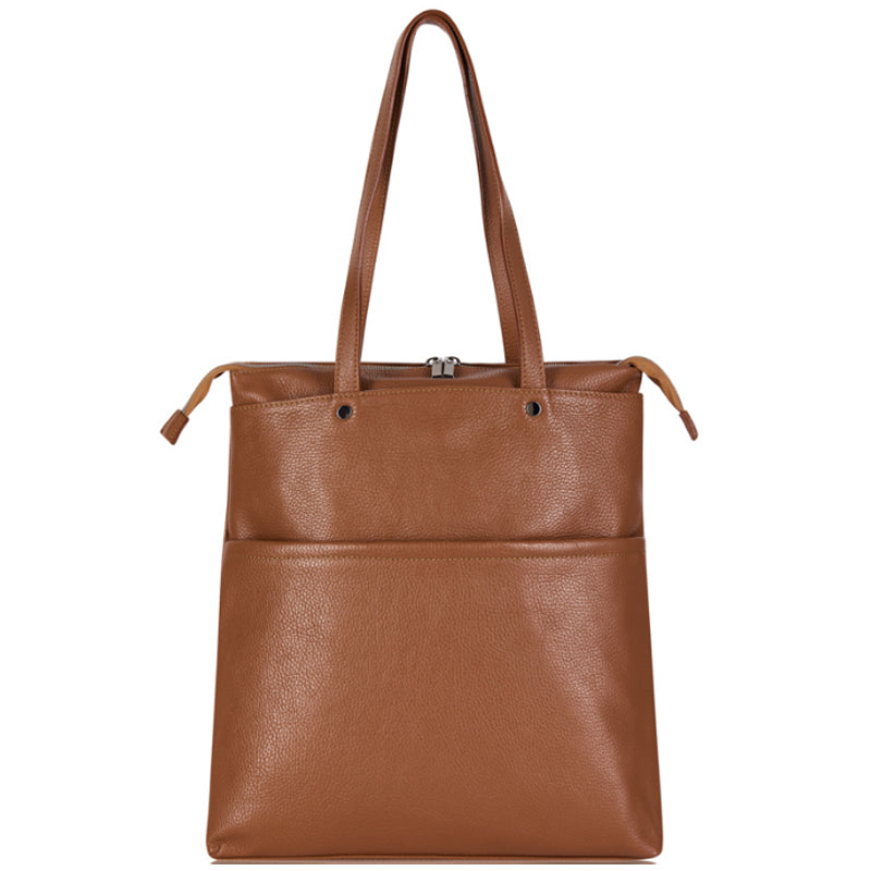 (a) Your Bag Heaven Premium Tan Leather Shoulder Bag Shopper Tote Bag Work Bag