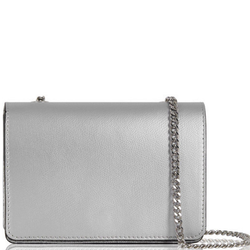 (1a) Your Bag Heaven Premium Silver Metallic Leather Crossbody Shoulder Bag
