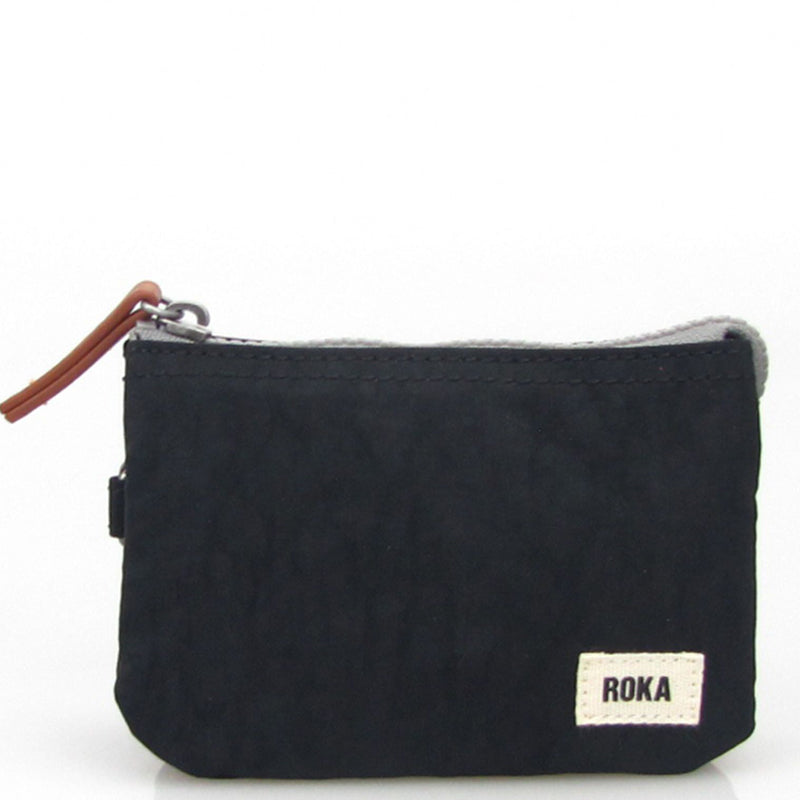 (a) Roka Jet Black Three Section Coin Card Wallet Vegan Sustainable Pr ...