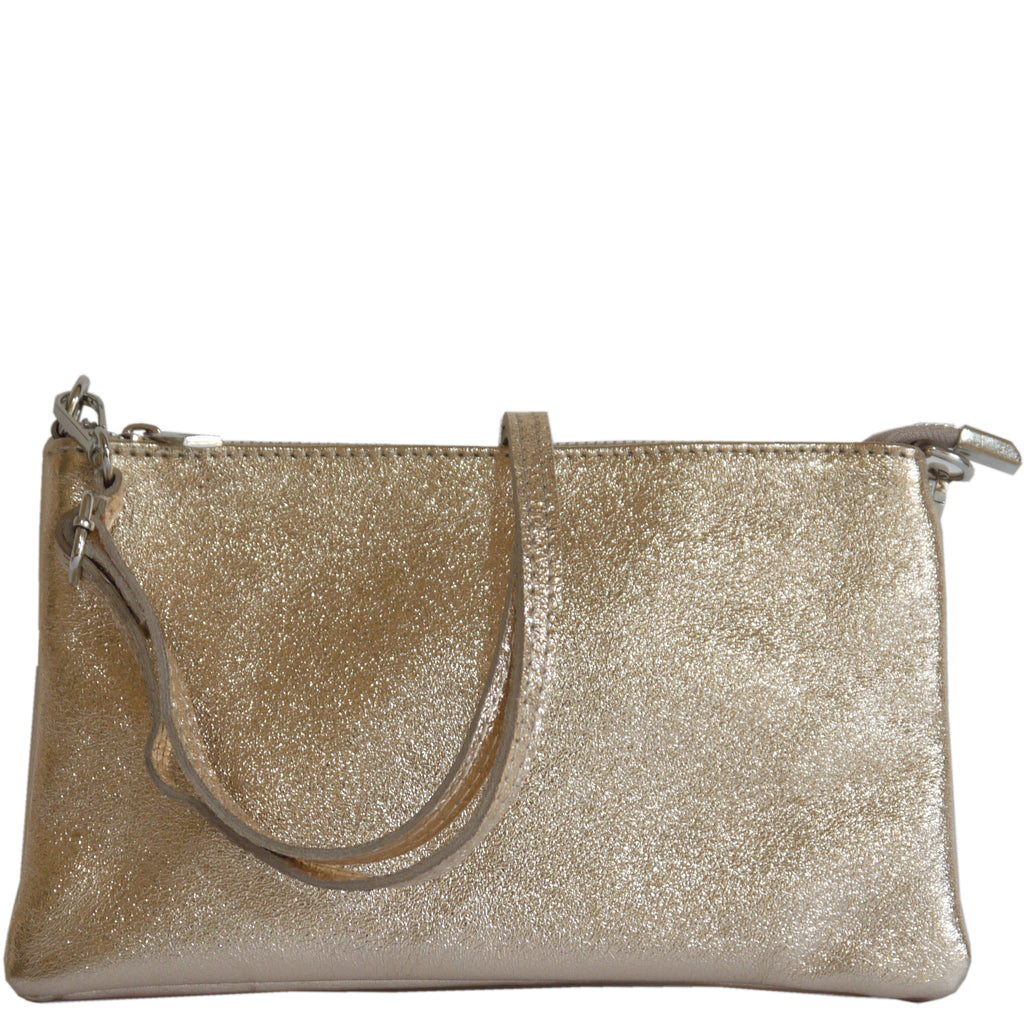 (a) Your Bag Heaven Metallic Bronze Clutch Crossbody Shoulder Bag