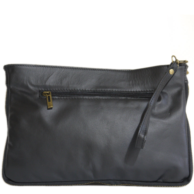 (a1) Your Bag Heaven Black Leather Clutch Crossbody Shoulder Wrist Bag