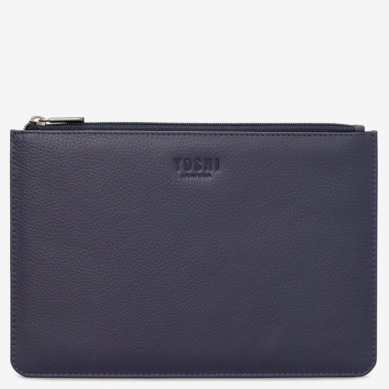 Yoshi (c2) Navy Blue Soft LeatherTop Zip Cosmetic Pouch