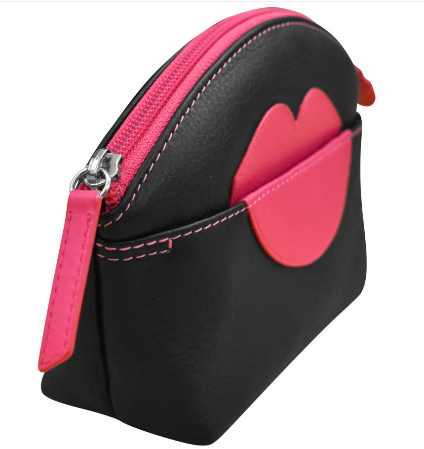 (a) Bag Heaven Make Up Cosmetic Bag Leather Black Pink
